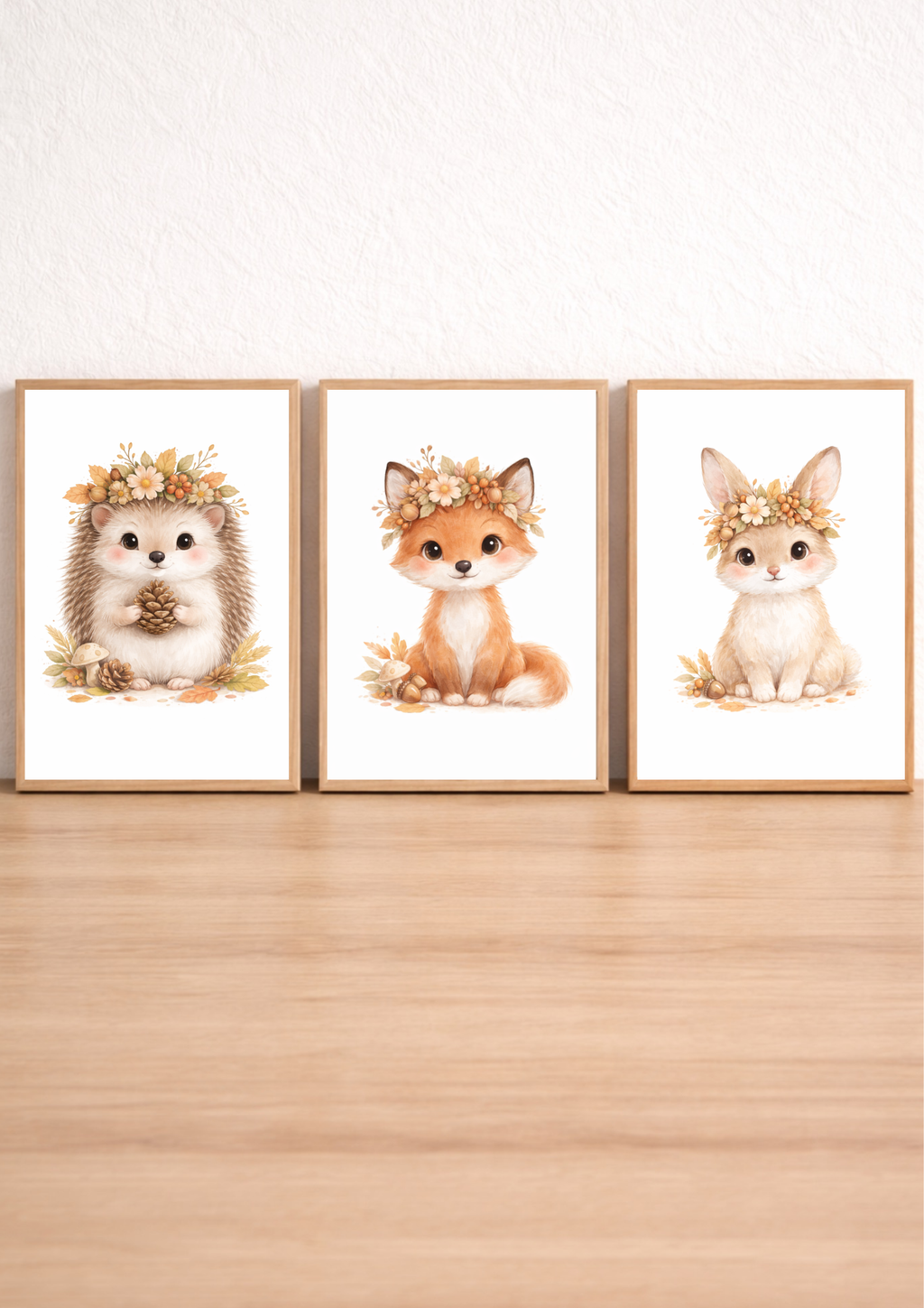 Trio d’affiches animaux forêt pour chambre bébé – renard, lapin et hérisson