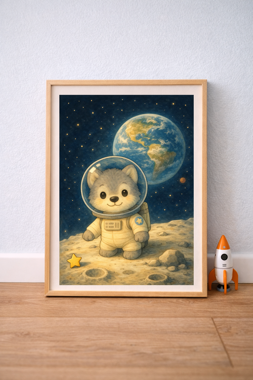3 Affiches enfant – Loup astronaute – Collection Espace
