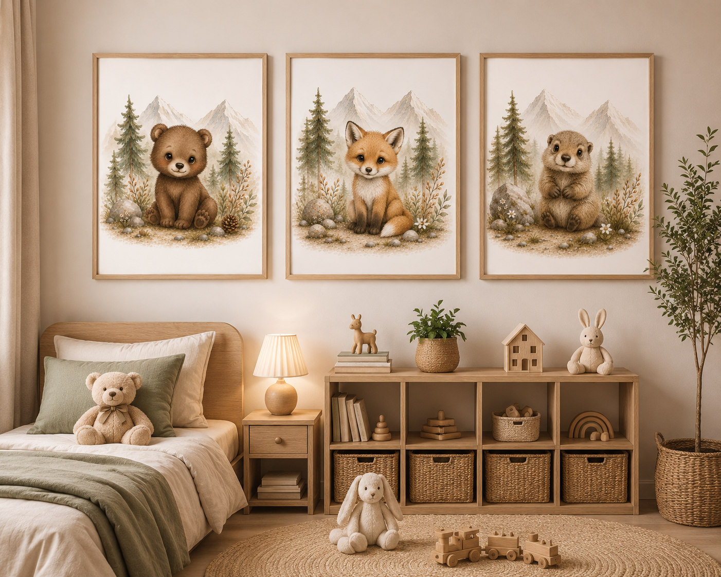 Affiches Animaux Montagne Bébé – Ours, Renard et Marmotte | Trésors des Sommets