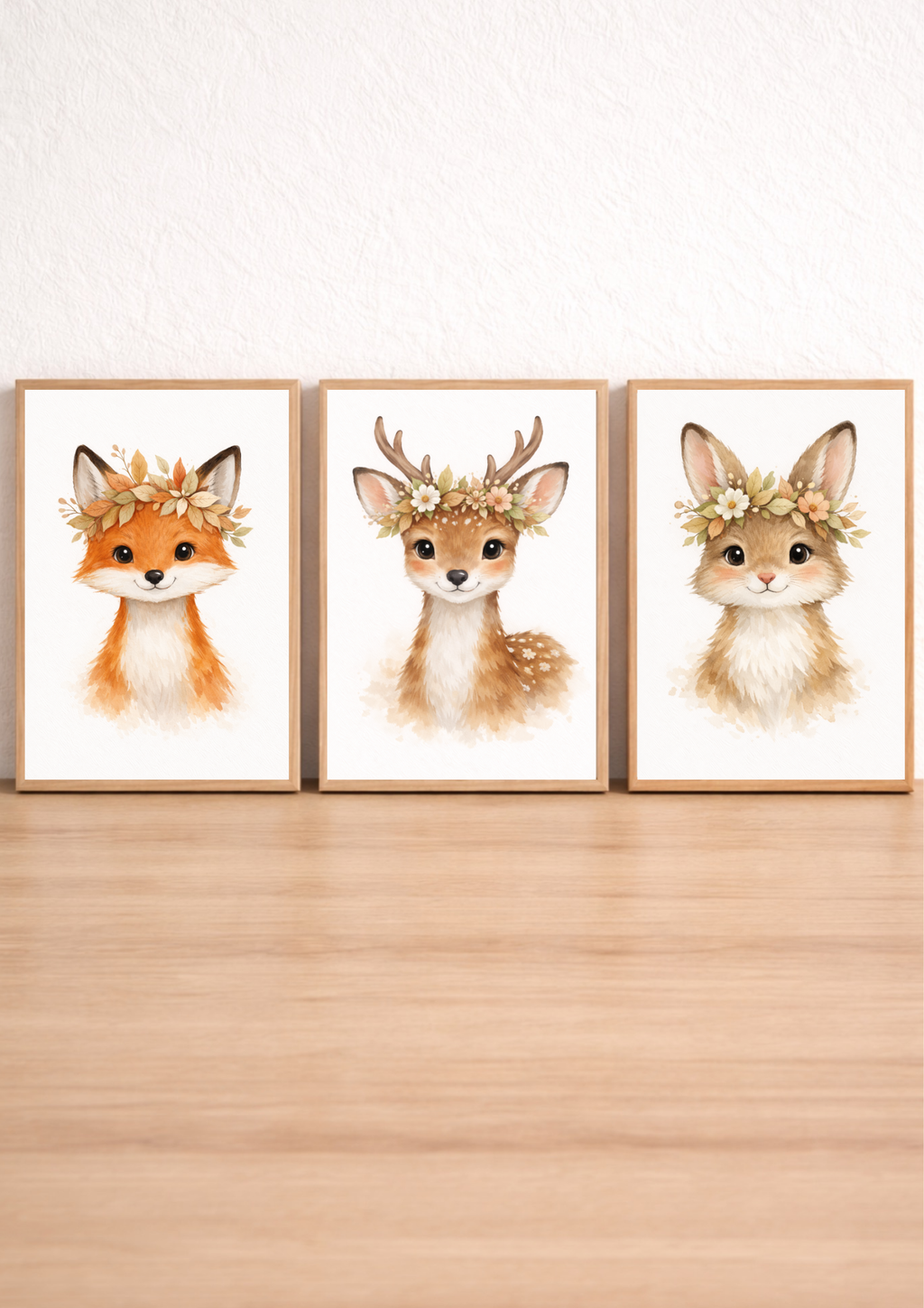 Affiches animaux forêt pour chambre bébé – Renard, biche et lapin