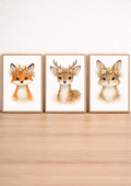 Affiches animaux forêt pour chambre bébé – Renard, biche et lapin