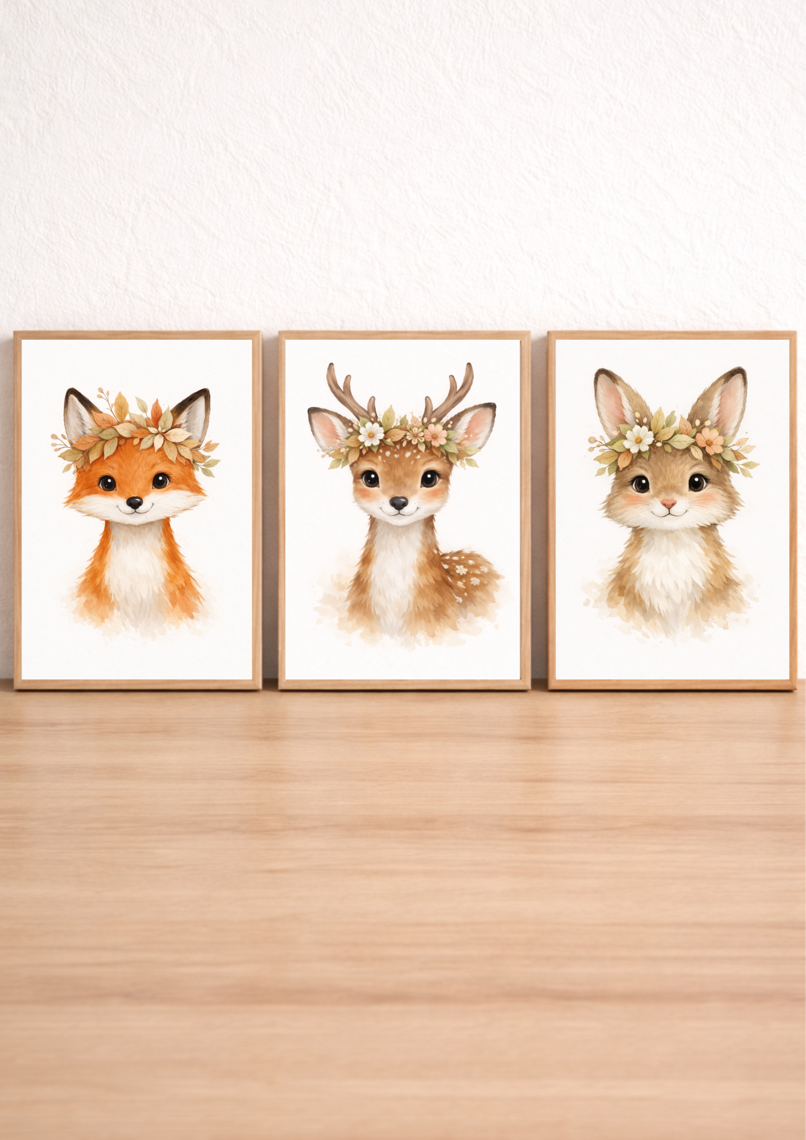 Affiches animaux forêt pour chambre bébé – Renard, biche et lapin