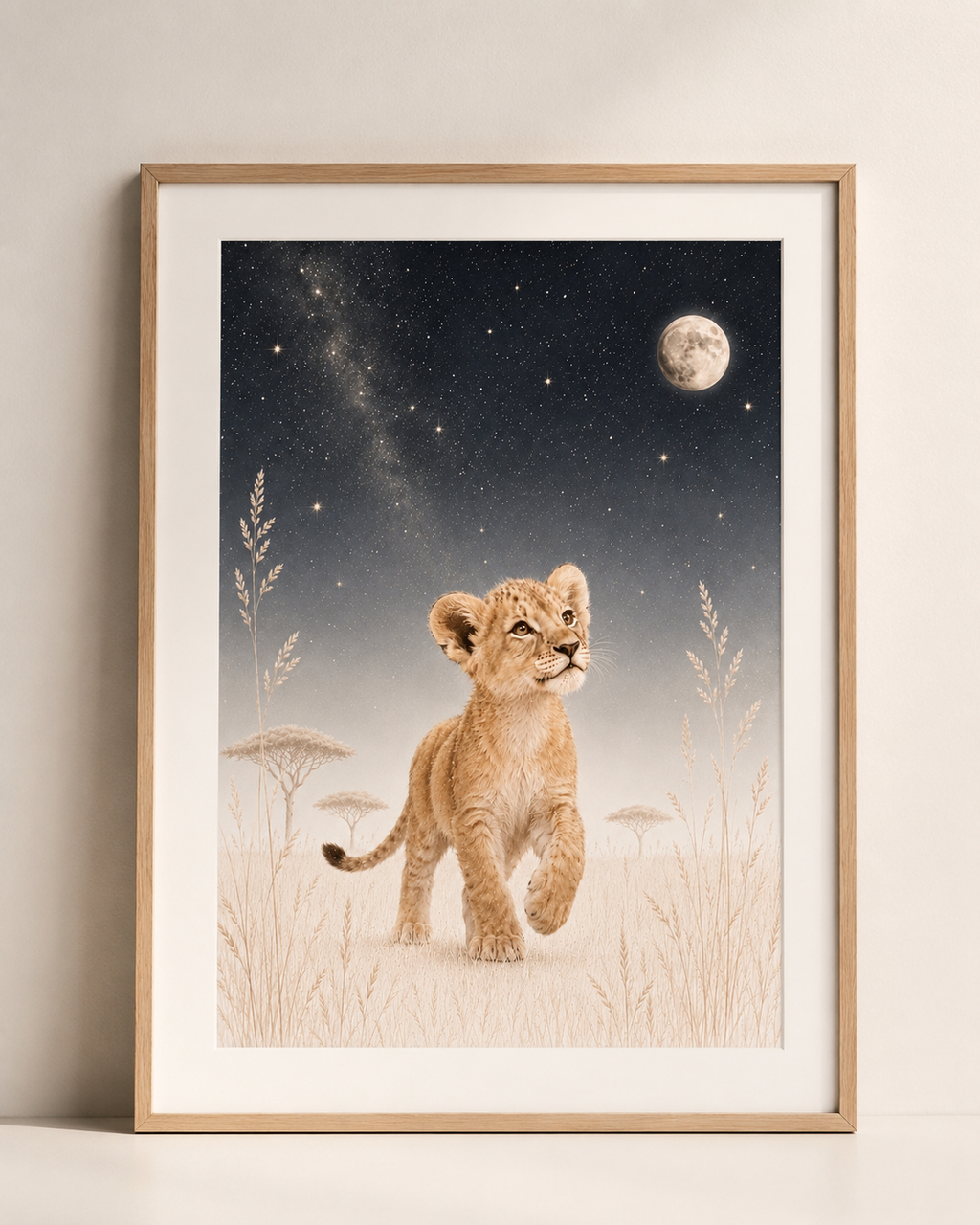 Lot de 3 affiches savane astronomie – Lionceau, zèbre et éléphanteau | Décoration chambre bébé