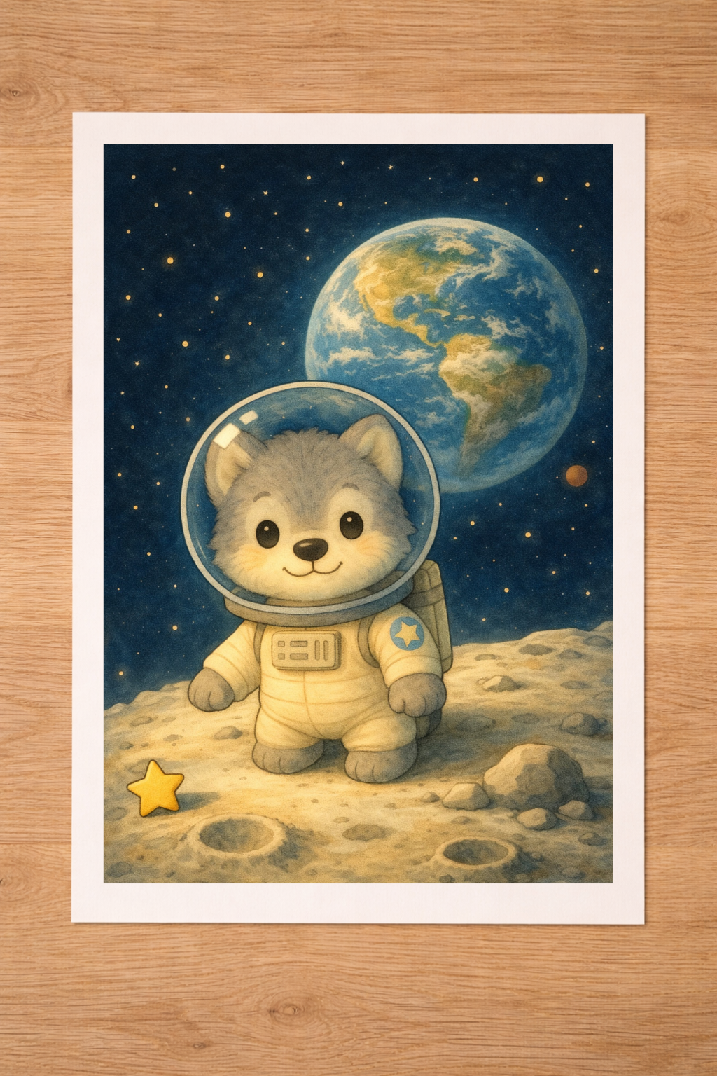 3 Affiches enfant – Loup astronaute – Collection Espace
