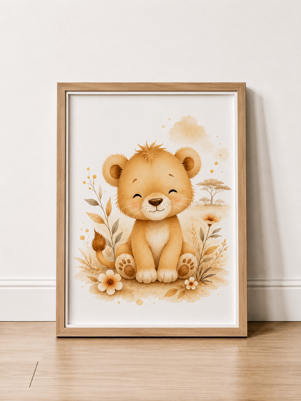 Affiches chambre bébé Safari – Collection Câlins de la Savane – Lion, Zèbre et Éléphant