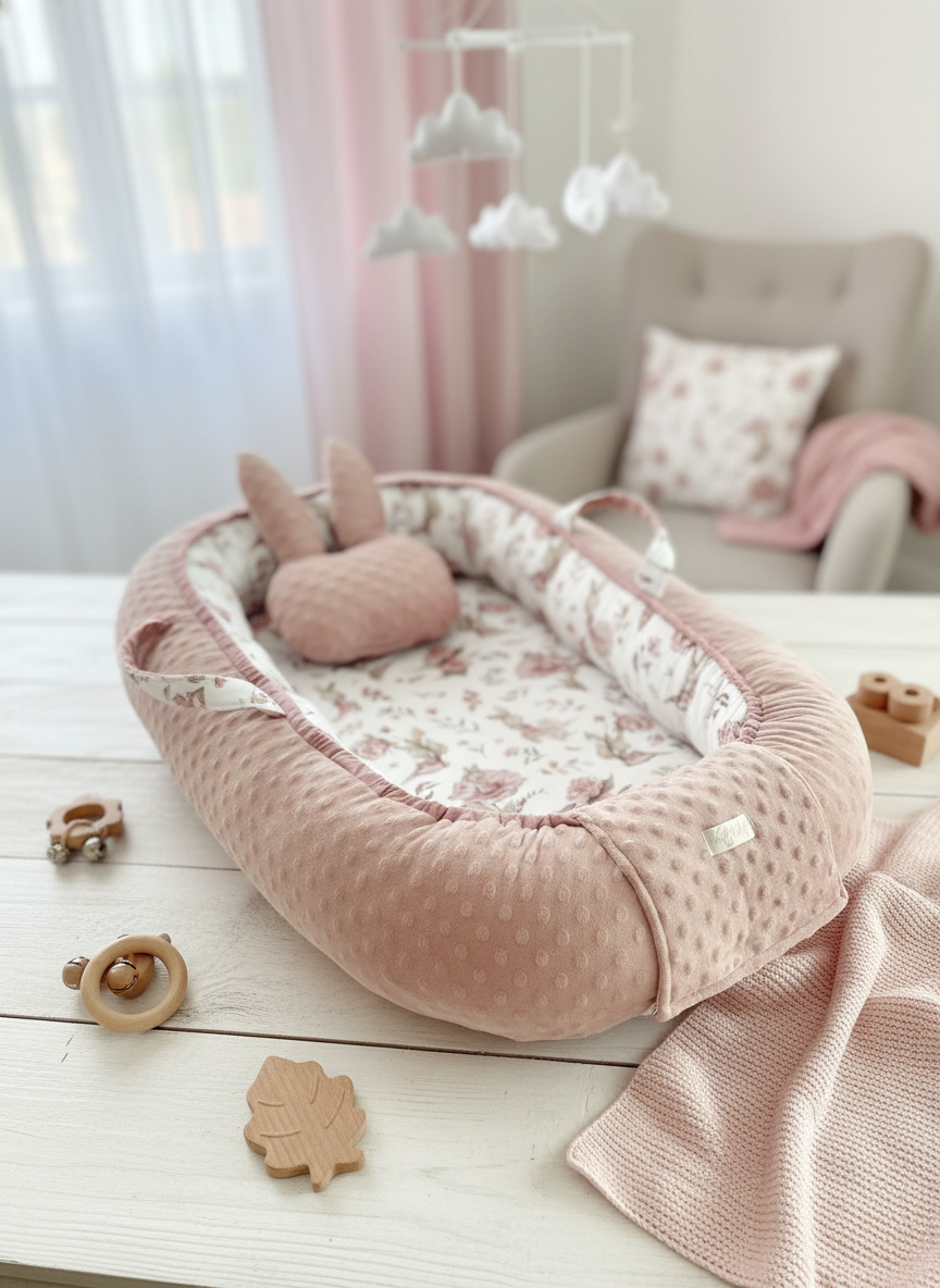 Nid bébé fait main – Coton Pivoine | Transat pour nouveau-né pour berceau