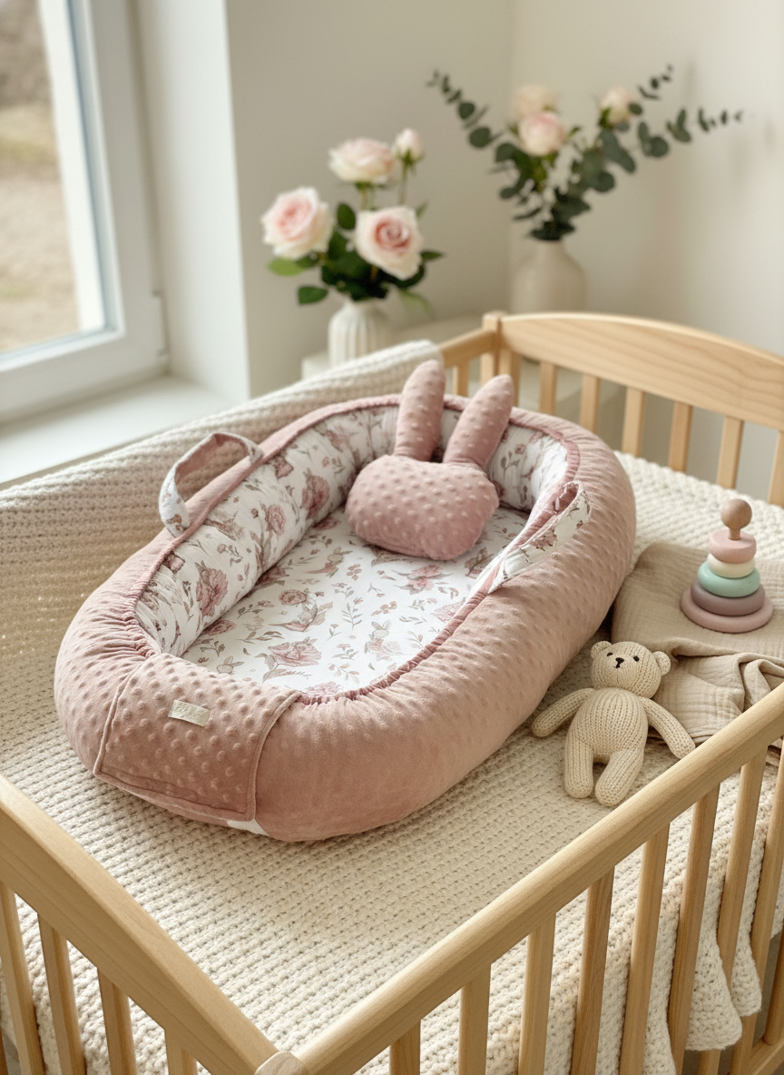Nid bébé fait main – Coton Pivoine | Transat pour nouveau-né pour berceau