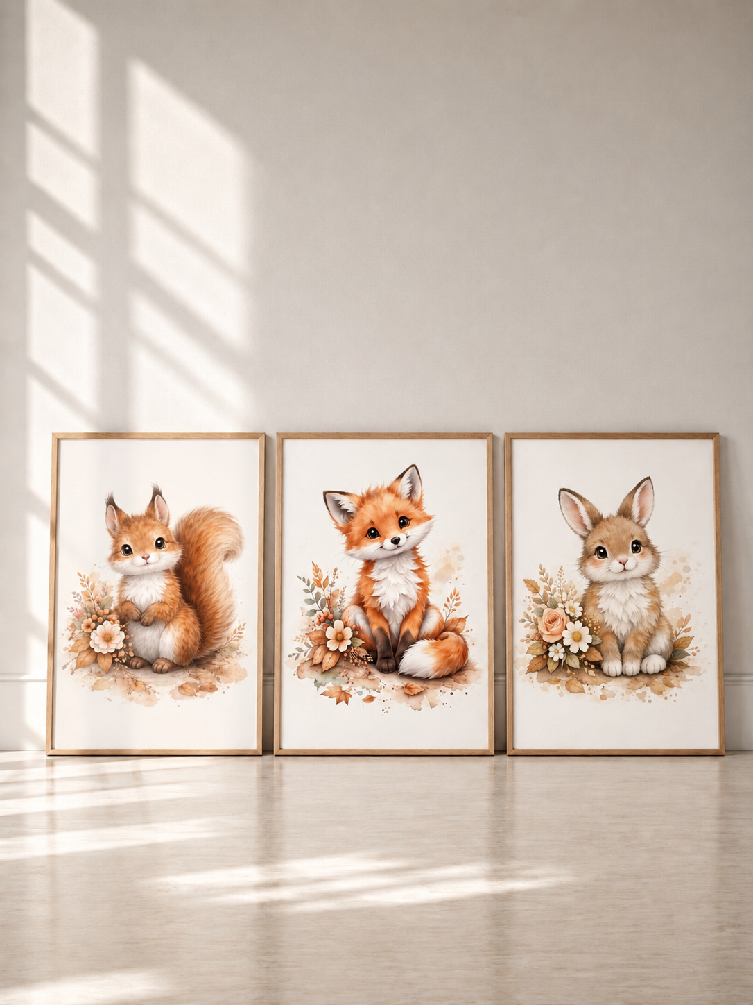 Affiches animaux forêt pour chambre bébé – Collection fleurie