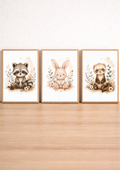 Affiches Bébé Forêt – Raton laveur, Lapin et Furet | Douce Prairie