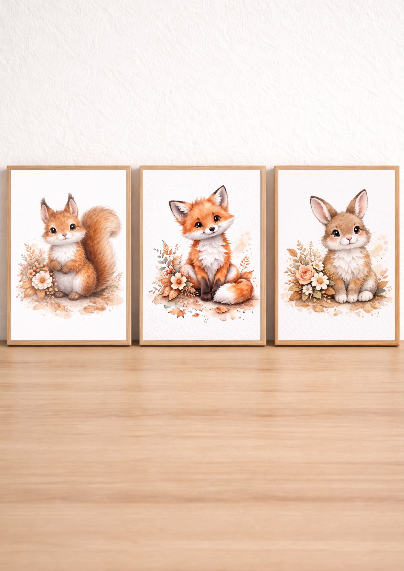 Affiches animaux forêt pour chambre bébé – Collection fleurie