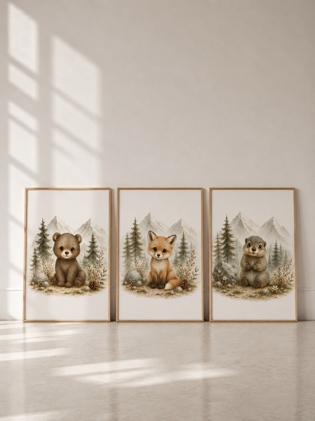 Affiches Animaux Montagne Bébé – Ours, Renard et Marmotte | Trésors des Sommets