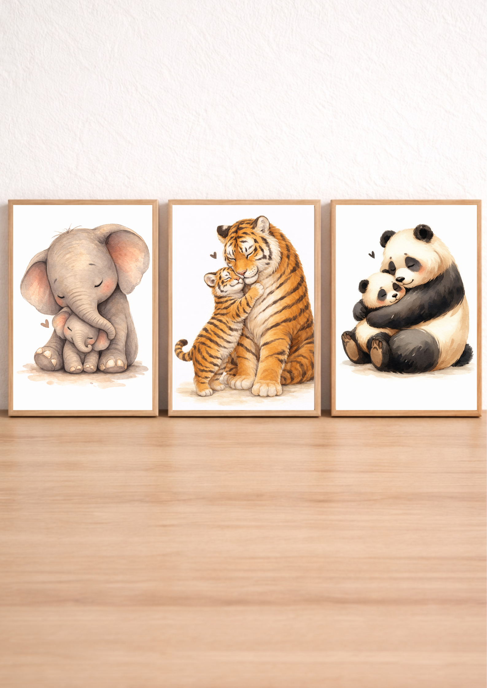 Lot de 3 affiches animaux bébé – Éléphant, Tigre & Panda | Décoration chambre bébé
