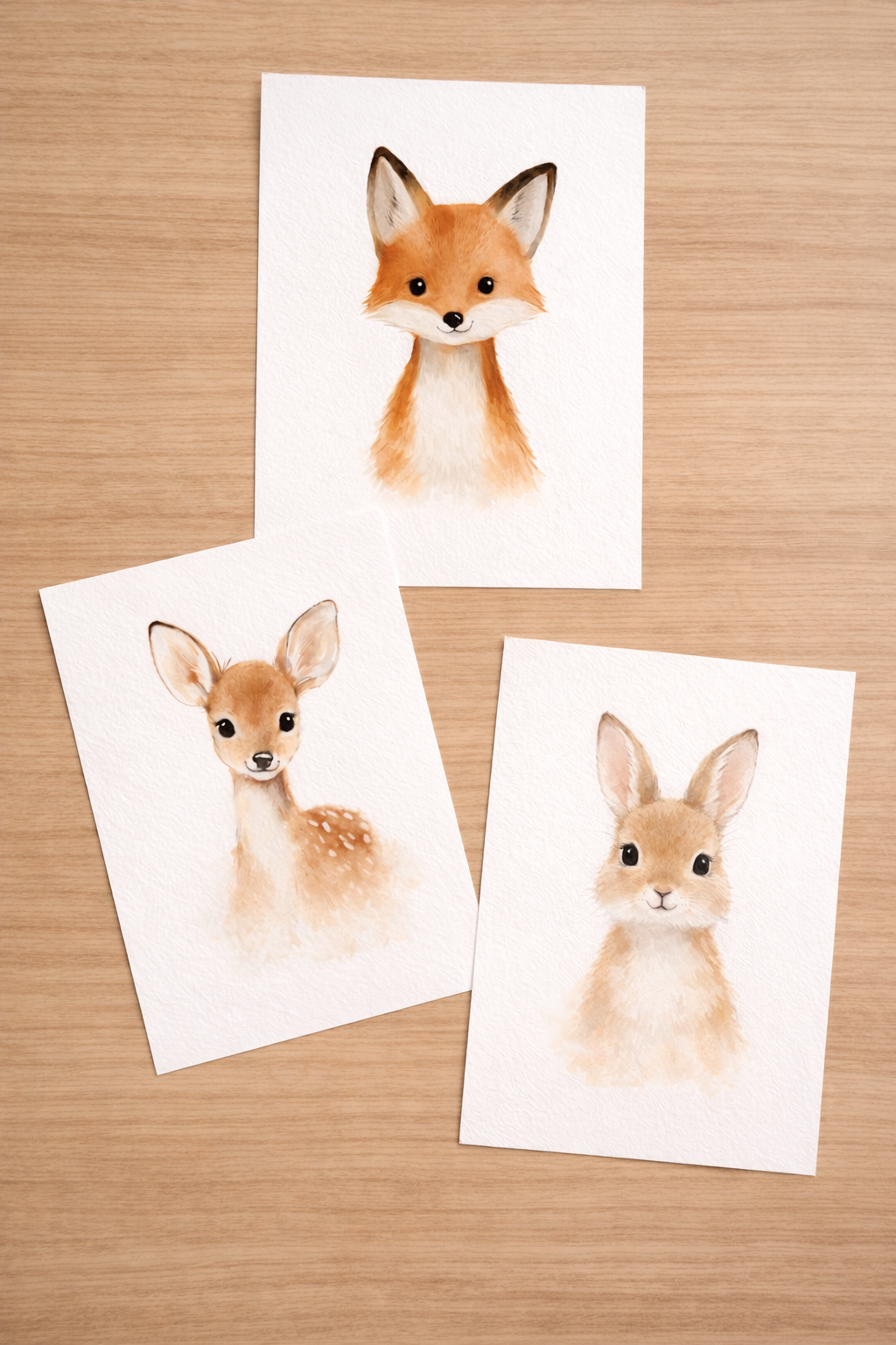 Décoration chambre bébé forêt – trio renard, faon et lapin