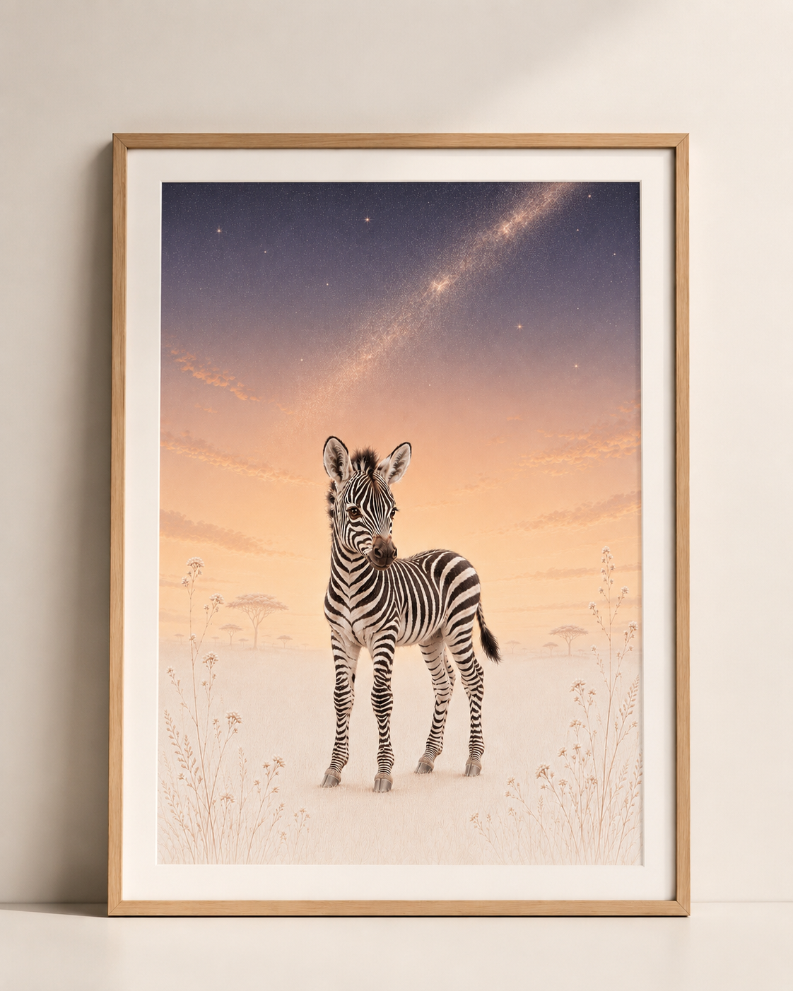 Lot de 3 affiches savane astronomie – Lionceau, zèbre et éléphanteau | Décoration chambre bébé