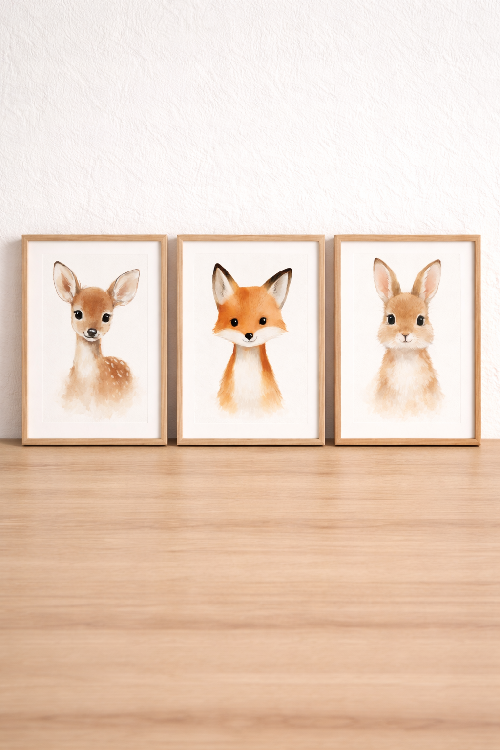 Décoration chambre bébé forêt – trio renard, faon et lapin