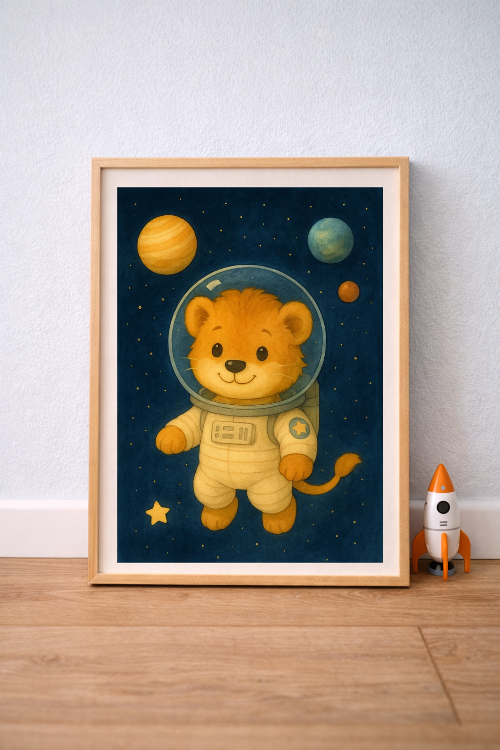 3 Affiches enfant – Lion astronaute