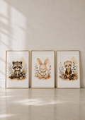 Affiches Bébé Forêt – Raton laveur, Lapin et Furet | Douce Prairie