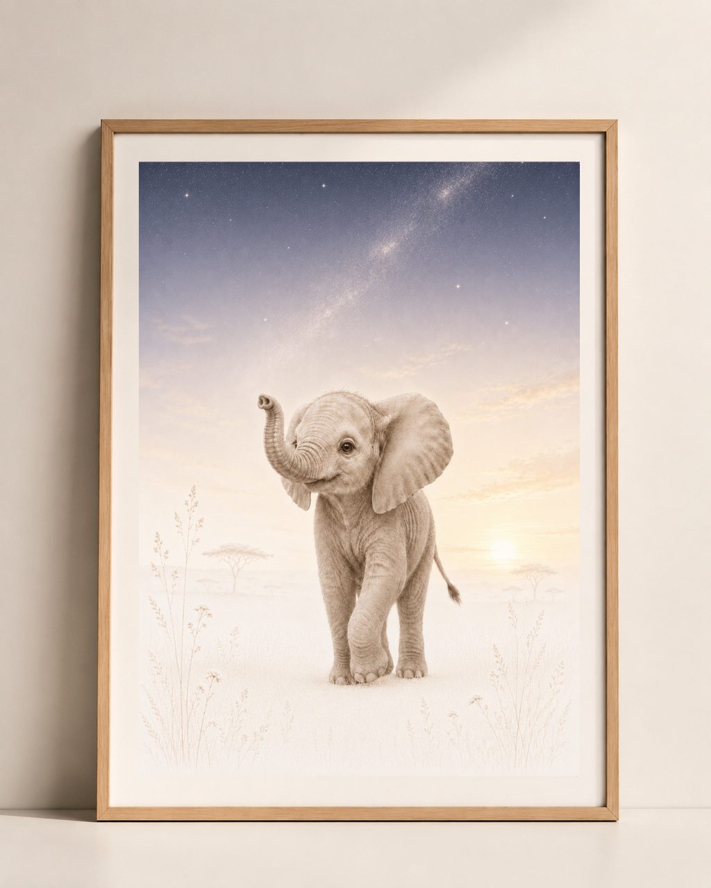 Lot de 3 affiches savane astronomie – Lionceau, zèbre et éléphanteau | Décoration chambre bébé