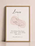 Affiche de naissance personnalisée minimaliste – Bébé en line art | Cadeau de naissance