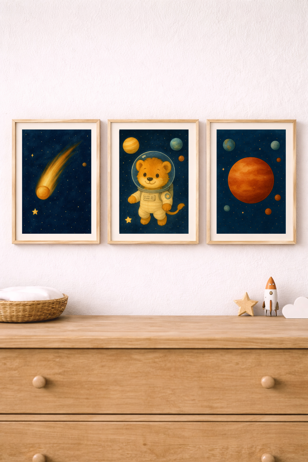3 Affiches enfant – Lion astronaute