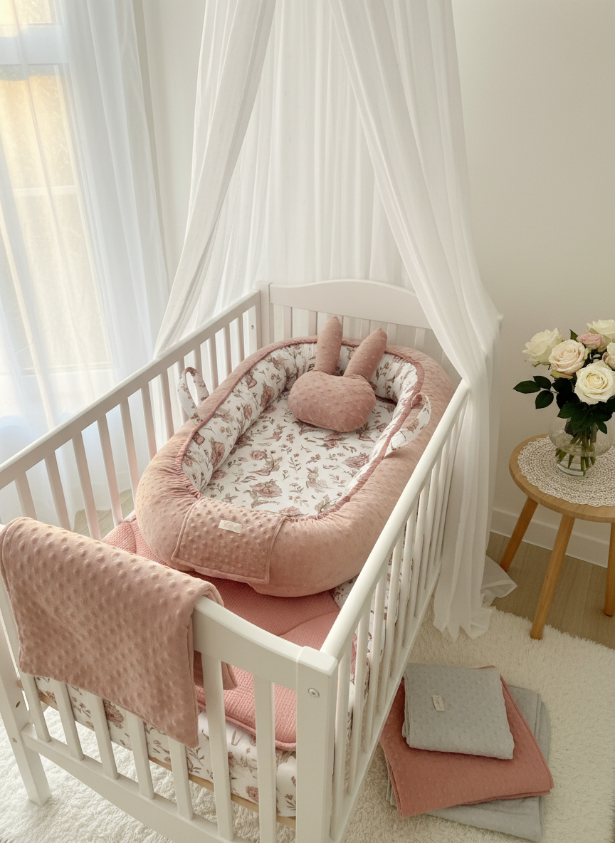 Nid bébé fait main – Coton Pivoine | Transat pour nouveau-né pour berceau