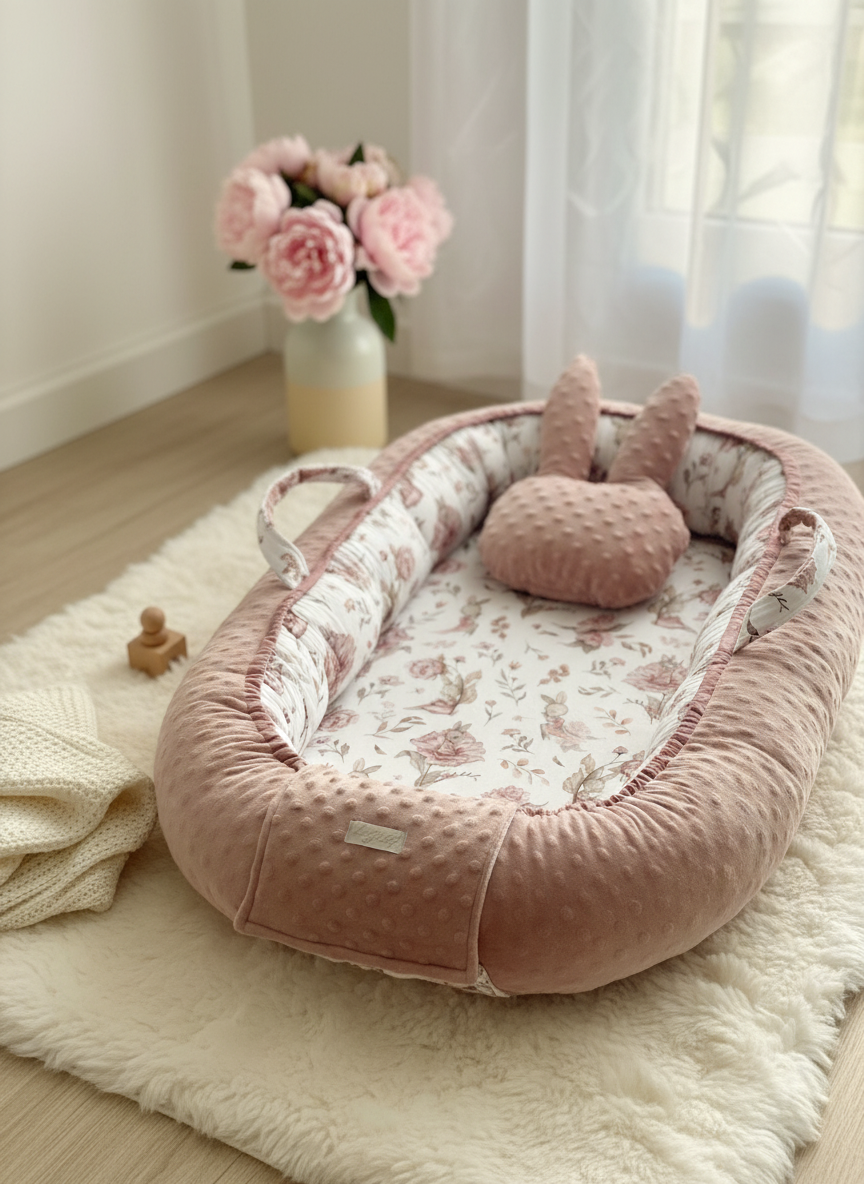 Nid bébé fait main – Coton Pivoine | Transat pour nouveau-né pour berceau